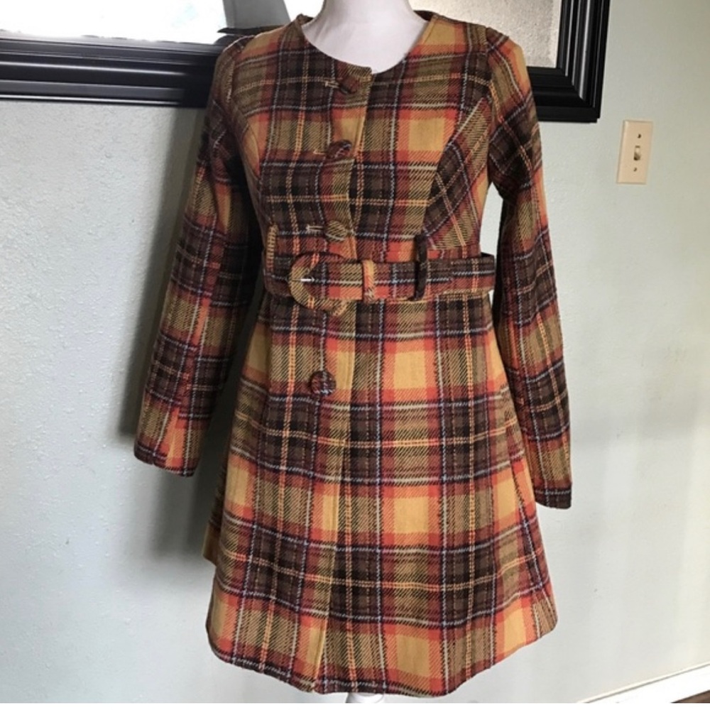 Forever 21 belted plaid coat